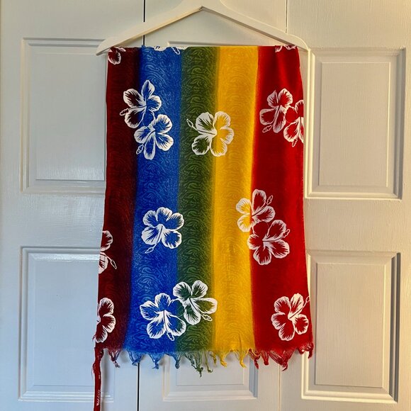 Sarong - Rainbow / Pride Colors with Tropical Flowers - Picture 1 of 3